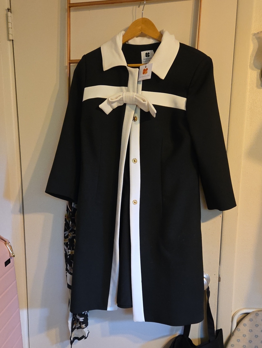 Marmalade Shop Mod Classic Black & White Bow-Front Coat